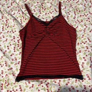 Red and Black Striped Women's Top
